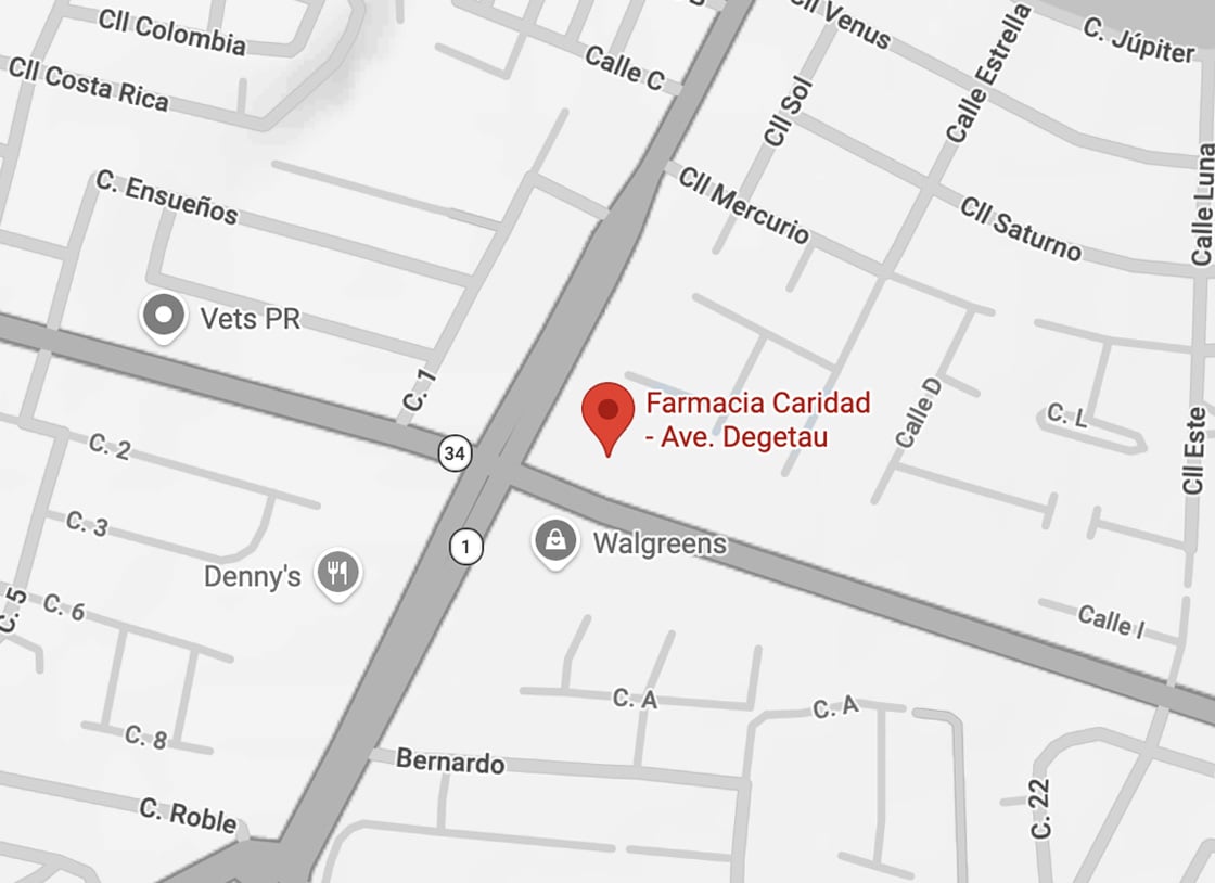 Imagen del mapa mostrando la ubicacion de Farmacias Caridad en Caguas
